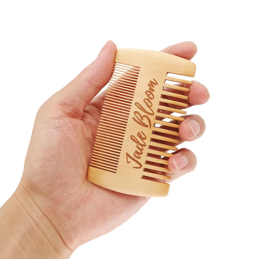 1 Set Double Sides Wooden Comb Customized LOGO Beard Comb with PU Case for Men - Personalized Your Name Text Date 3