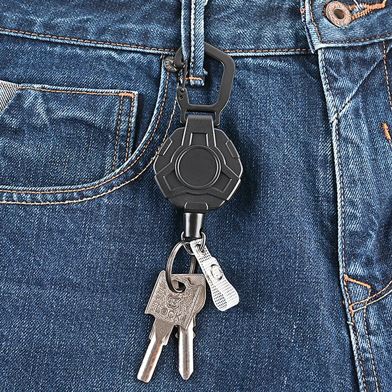 1Pc Retractable Buckle Badge Reel Carabiner Key Chain Anti-Theft Anti-Lost with Steel Cord retractable key chain