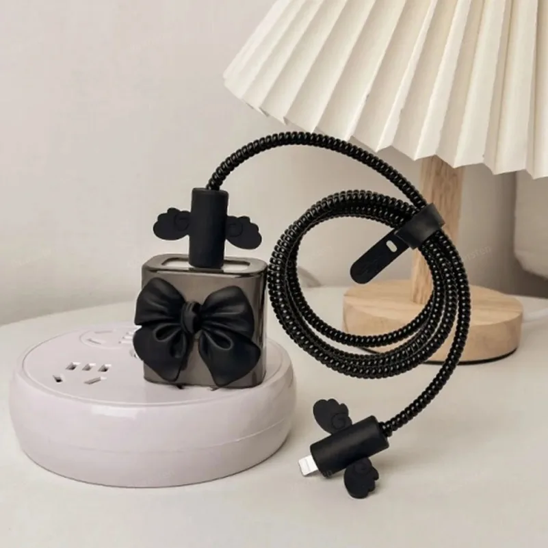 18W 20W USB Charger Protective Case Sets Cable Protector For Apple iPhone 16 15 Fast Charging Cable Data Charger Rope Black Love cable organizer cable protector cable wire protector cable management bracket