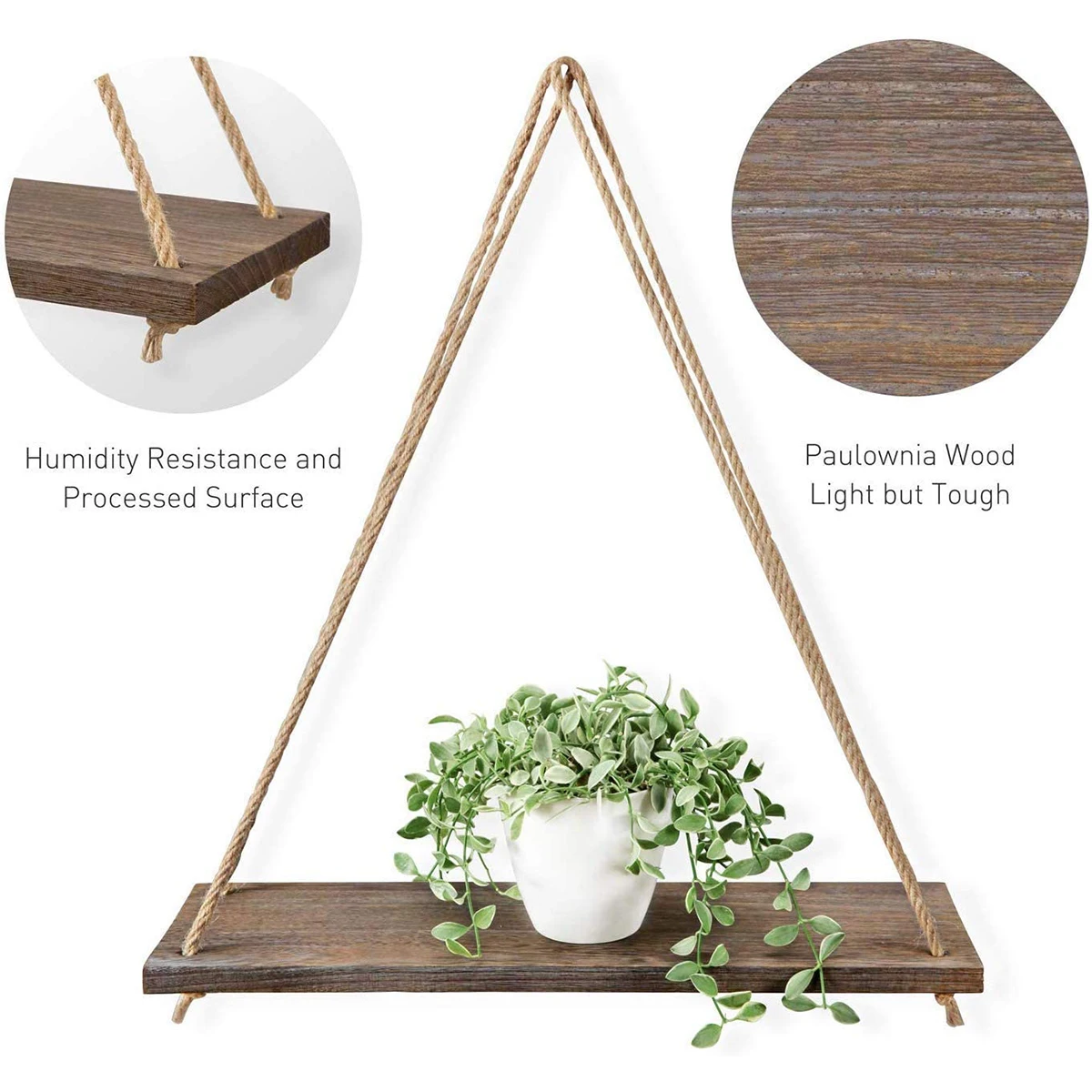 1PC Hanging Shelves for Wall Floating Shelves, Macrame Rope Triangle Shelf, Natural Light Reclaimed Wood, Farmho 6