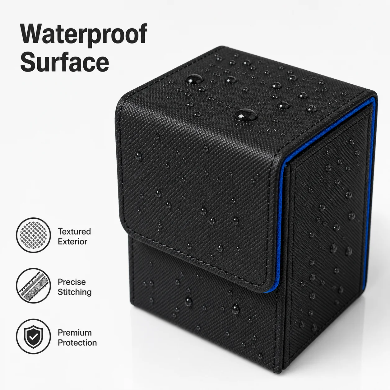 Premium PU Leather Card Deck Storage Box - Magnetic Closure, Holds 100+ Sleeved Game Cards, Blue