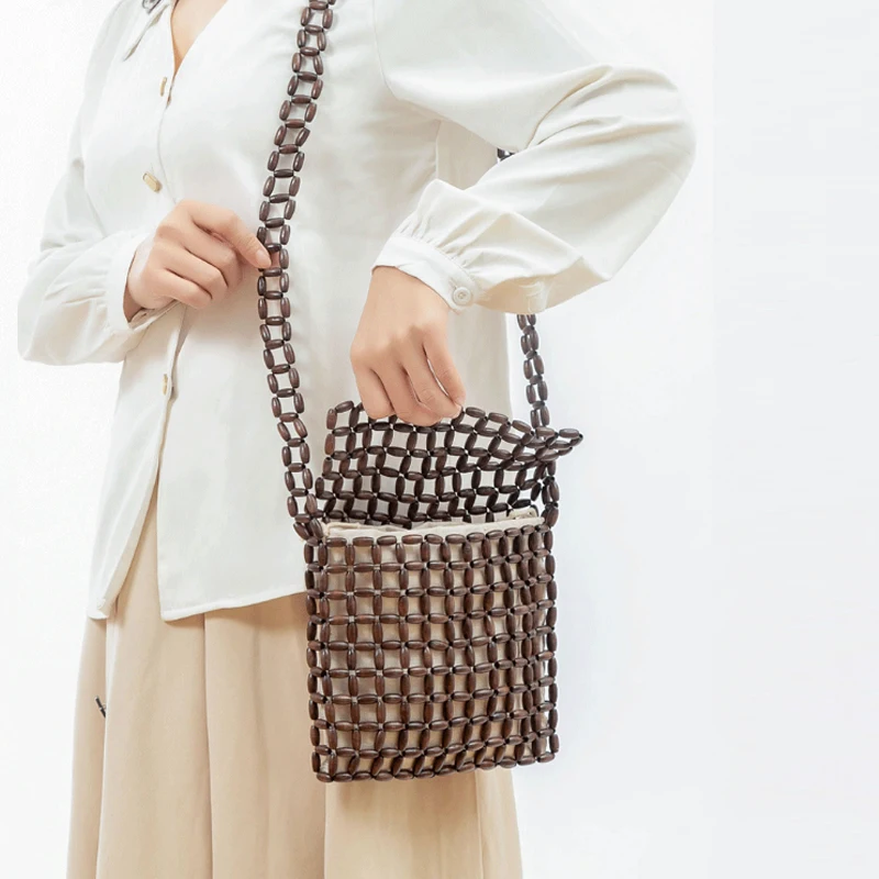 

Fashion Handmade wooden bead woven women bag messenger bag handmade small shoulder bag corssbody bag