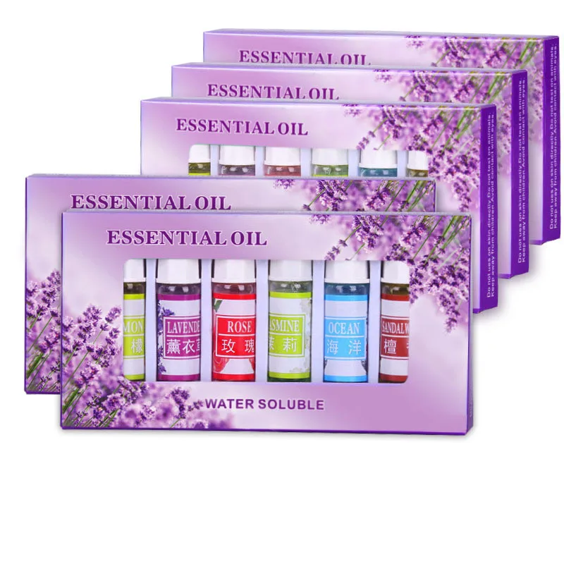 6pcs/set Aromatic Fresh Humidifier Aromatherapy Machine Natural Aroma Essential Oil Six Flavors 5ml Rose Orange Ocean essential oil set