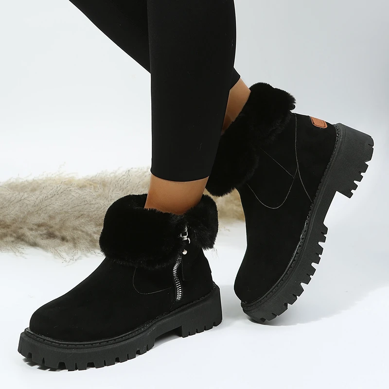 Winter Thick Plush Snow Boots Women Faux Suede Non-slip Winter Boots Woman Keep Warm Cotton Padded Shoes Platform Ankle Booties