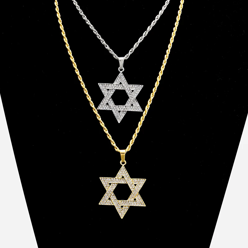 Klasický tajemné judaismus hvězda z david přívěsek řetízek plný zirkon vykládané pánské ležérní punková náboženské šperků