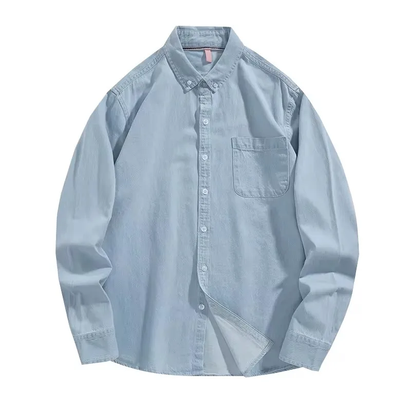 Cotton Comfortable Denim Shirt Men Autumn New Fashion Slim Long-sleeved Male Shirt Streetwear Classic Black Light Blue