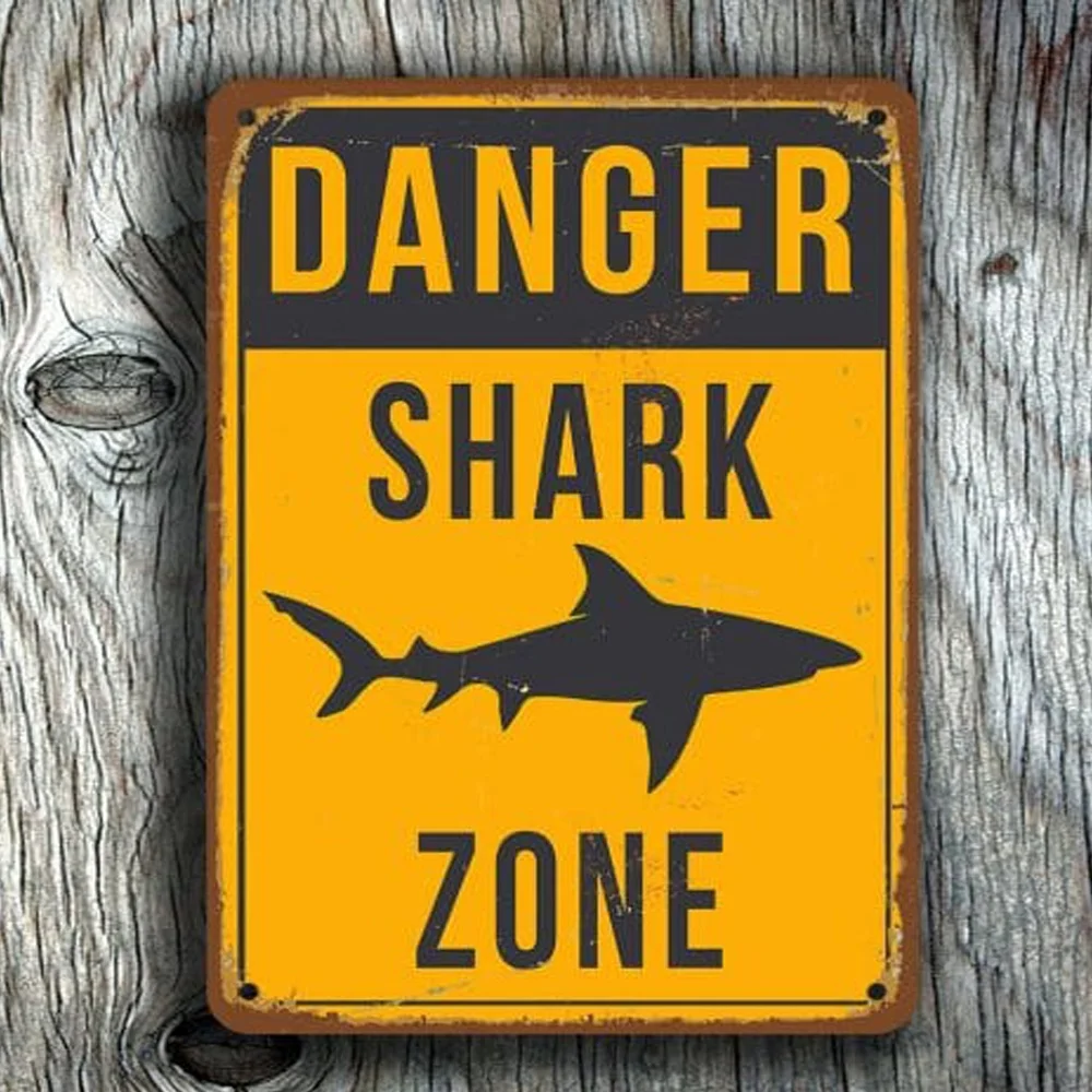 

Vintage Danger Shark Zone Tin Sign Retro Metal Sign Metal Poster Metal Decor Wall Sign Wall Poster Wall Decor Home Office Bar