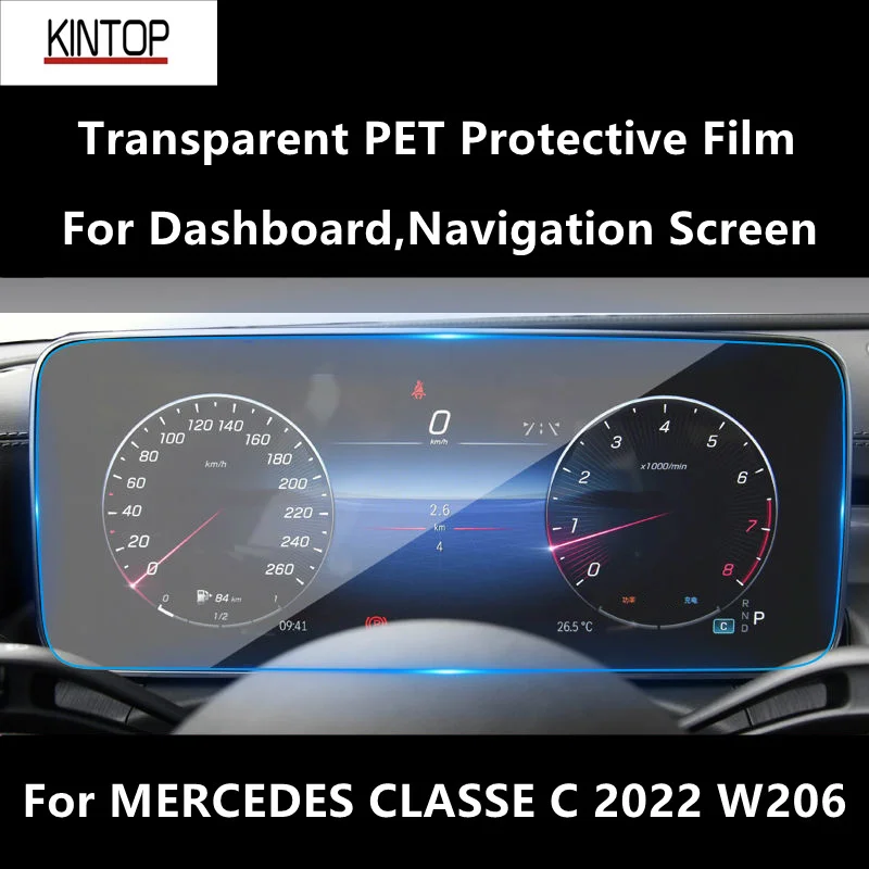 For MERCEDES CLASSE C 2022 W206 S206 Dashboard,Navigation Screen Transparent PET Protective Film Anti-scratch Repair Film for mercedes eqb 2022 dashboard navigation screen transparent pet protective film anti scratch accessories