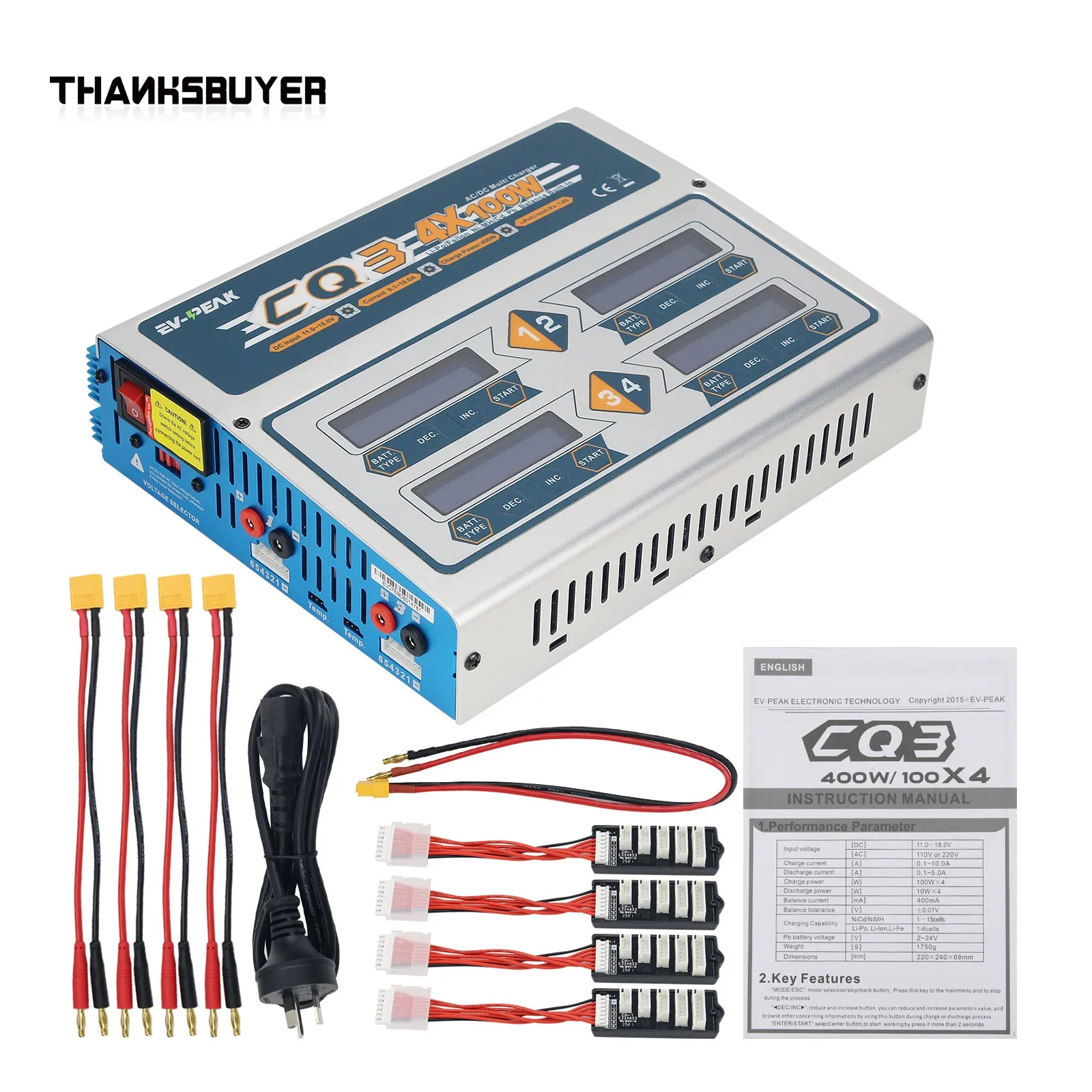 

EV-PEAK CQ3 100 Вт 10A 1-6S зарядное устройство для аккумулятора LiPo LiFe NiMH NiCd