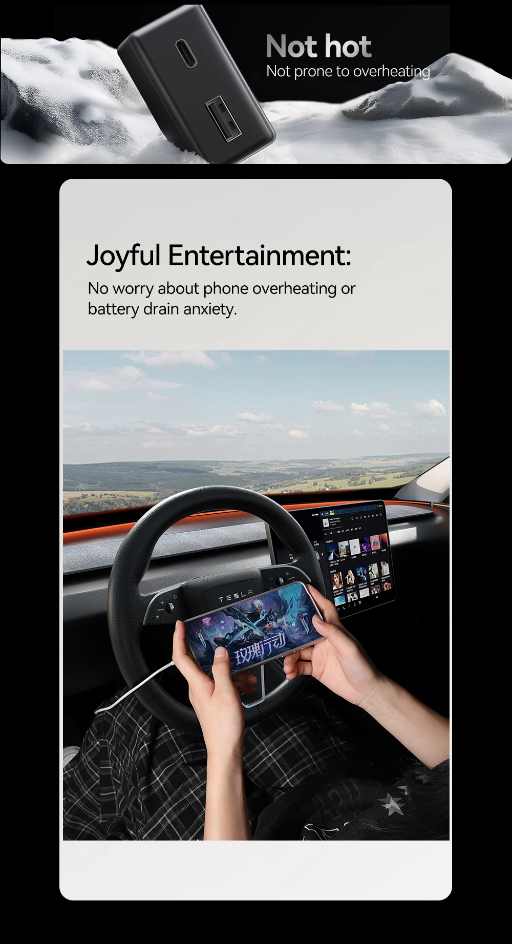 For Tesla Model 3 Y YL X S 2026 Juniper  OBD Fast Charger USB And Type-C Dual Po