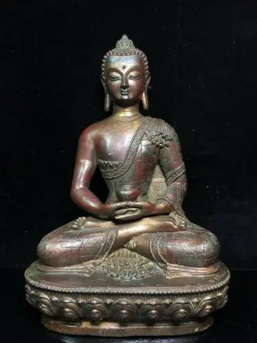 

12.2" Old Antique Tibetan Buddhism temple Bronze gilt Shakyamuni Buddha statue