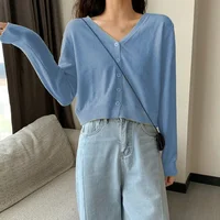 2025 Women's Long Sleeve Cropped Cardigan V Neck Button Down Knit Lady Autumn Spring Knitted Single-breasted Cardigan Sweaters - Image 4