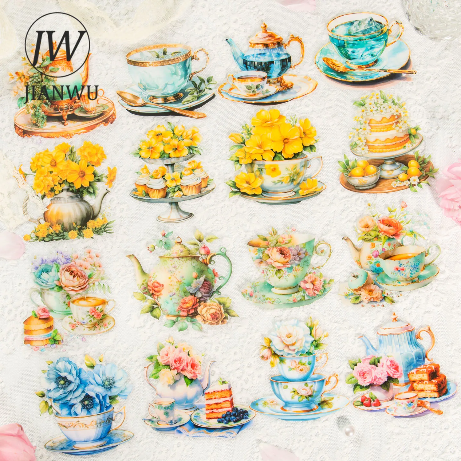 

JIANWU 20 Sheets Victorian Afternoon Series Vintage Flower Material Decor PET Sticker Creative DIY Journal Collage Stationery