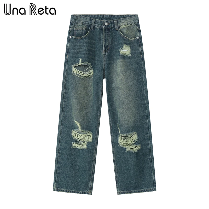 

Una Reta Streetwear Men Jeans Retro New Men's Clothing Hip Hop Denim Pants Harajuku Holes Trousers Jeans Man