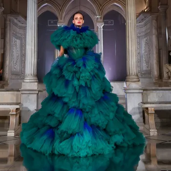 눈에 띄는 볼륨감 있는 얇은 명주 그물 투투 볼 가운, 푹신한 티어드 믹스 컬러, 긴 명주 그물 정장 파티 드레스, 여성 맥시 정장 드레스