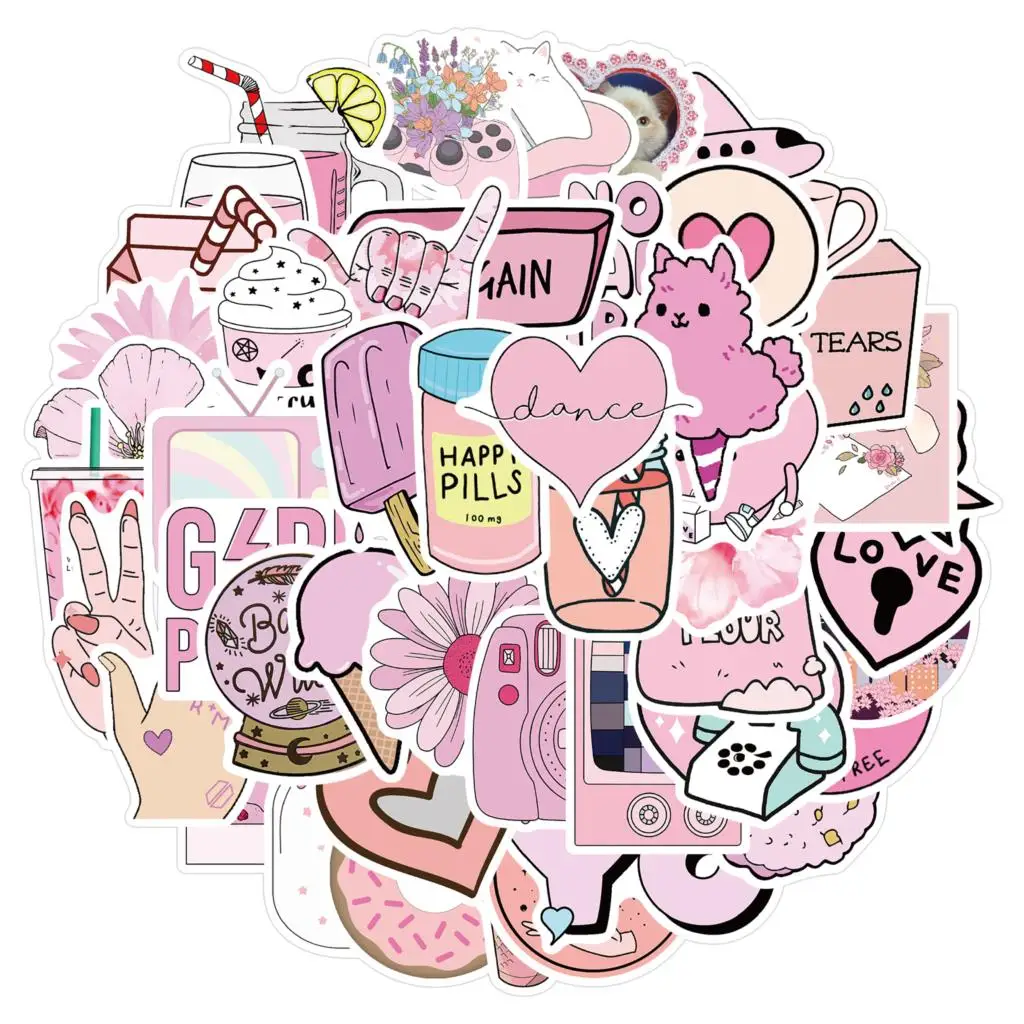 

25/50PCS VSCO Cute Pink Style Cartoon Stickers DIY Car Bike Travel Luggage Laptop Classic Toy Graffiti Sticker Decal for Kids