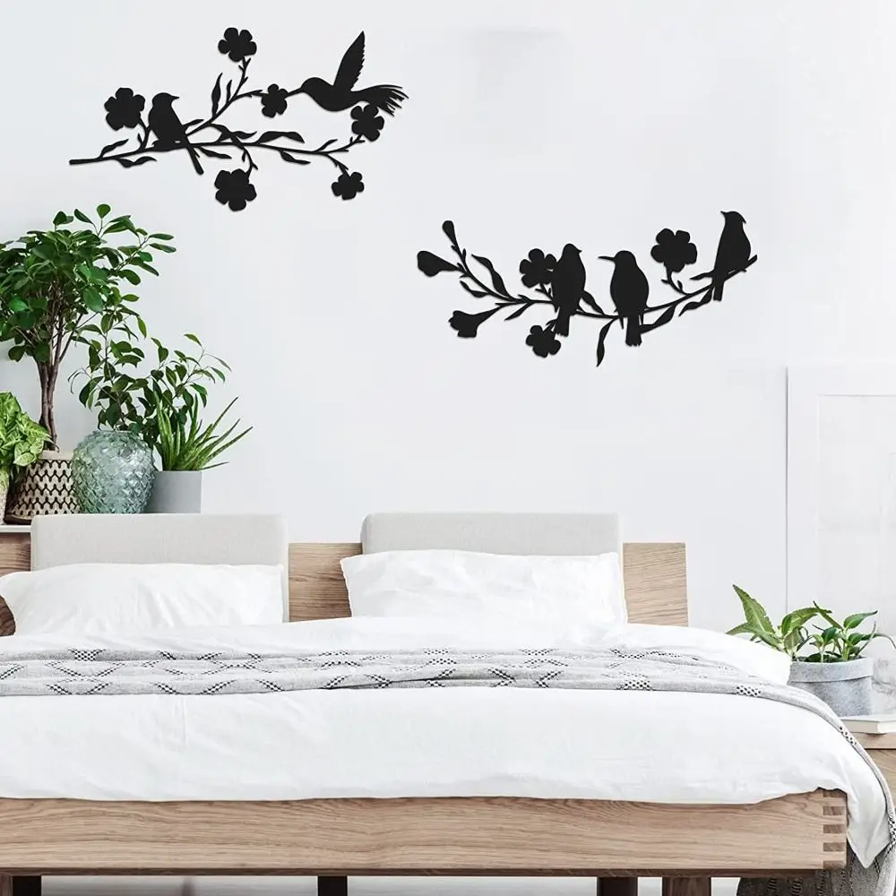 

2Pcs/Set Iron Craft Metal Bird Silhouette Modern Wall Art Branch Bird Sculpture Easy to Install Branch Bird Backyard