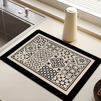 Retro Printed Coffee Pad Super Absorbent Kitchen Countertop Mat Drain Tableware Draining Pad For Home Decor Dry Rug Kitchen Mat 3