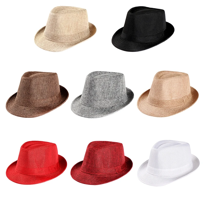 Breathable Linen Jazz Hat Men Women Summer Chapeau 1920s Classic Panama Hats Performance Party Costume Fashion Cowboy Caps Retro 3