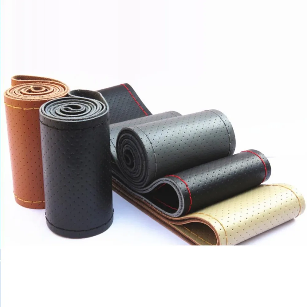 

CHIZIYO New 38cm Genuine Leather Auto Car Steering Wheel Cover Soft Anti-slip Car Decoration Black Braid With Needles And Thread