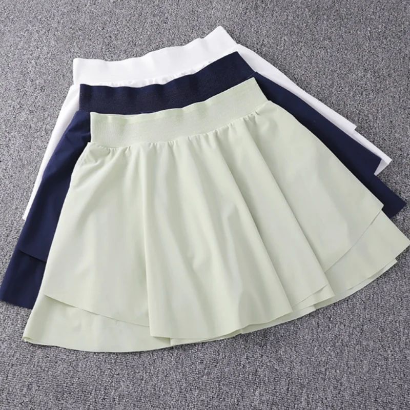 New Design Solid Color Double Layer High Waisted Gym Workout Fitness Athletic Yoga Wear Tennis Skirt
