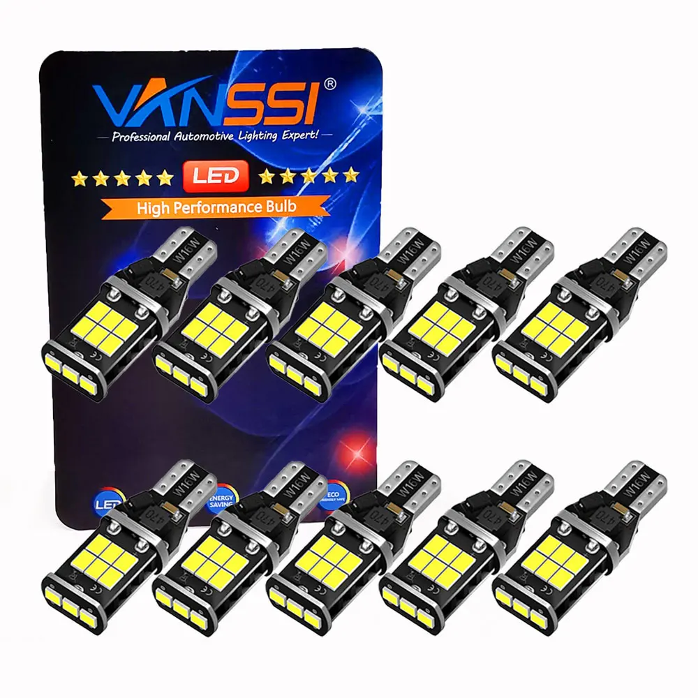 

10Pcs T15 W16W 921 912 906 LED Backup Reverse Light Bulb 6000K WHITE 15SMD 2835 VANSSI 3G15X