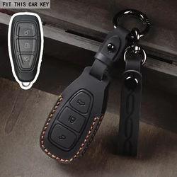 Premium Leather Remote Car Key Case - Sleek Protection for Ford Keys (Black)