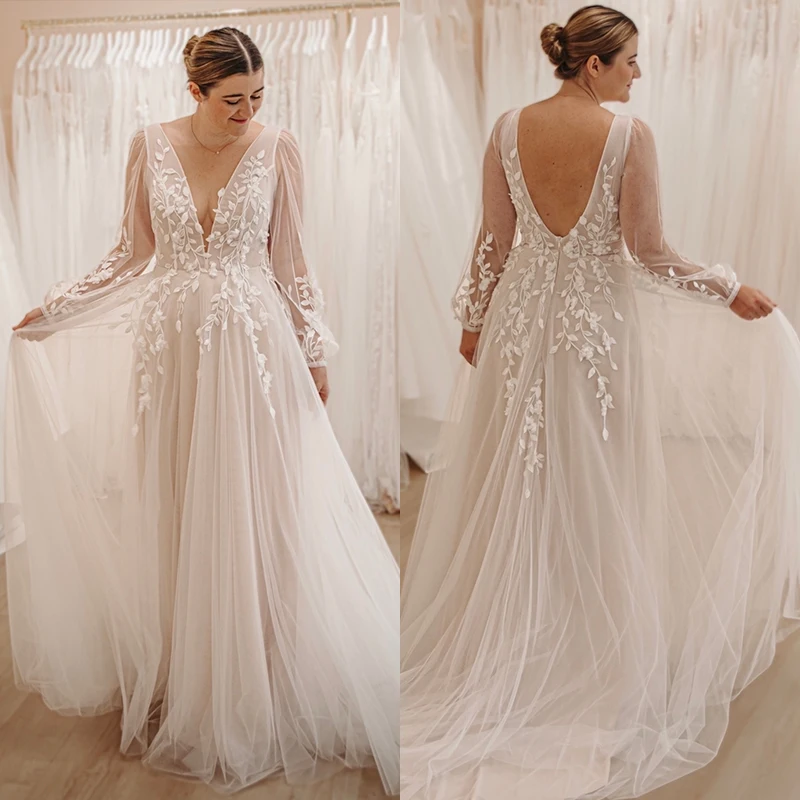 

Simplicity Wedding Dress Organza Satin With Embroidery Lace Ball Gown A-Line Full Sleeve O-Neck Bride Dress Vestido De Novia But