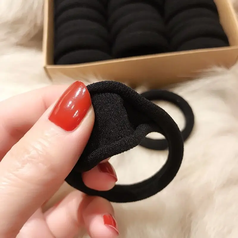 Schwarzer Handtuchring, 50 Stück, hohe Elastizität, nahtloser Gummi-Kopfschmuck-Haarring – Detail 8