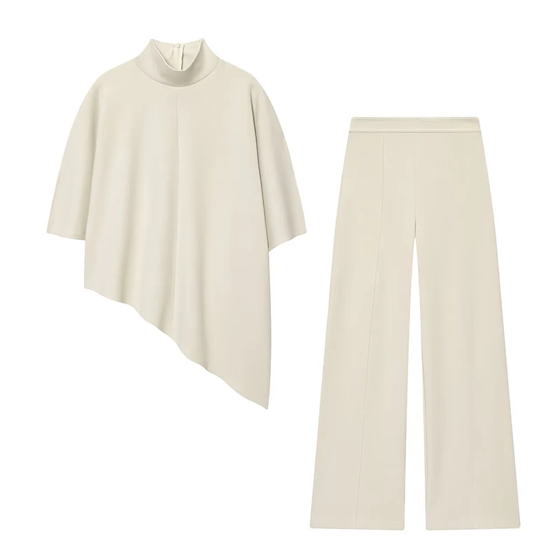 Women Straight-Leg Pants Two Piece Sets 2025 New Chic Fashion Asymmetry Tops Women's Suits Spring Summer Woman Outfits