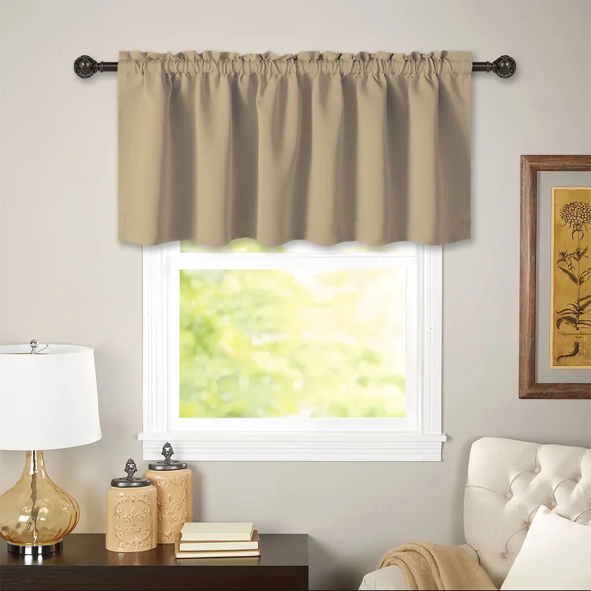 1PC, Valance Cafe Window Rod Pocket Curtain, Woven Fabric Short Valance Curtain For Home Room Kitchen Living Room Decoration 6