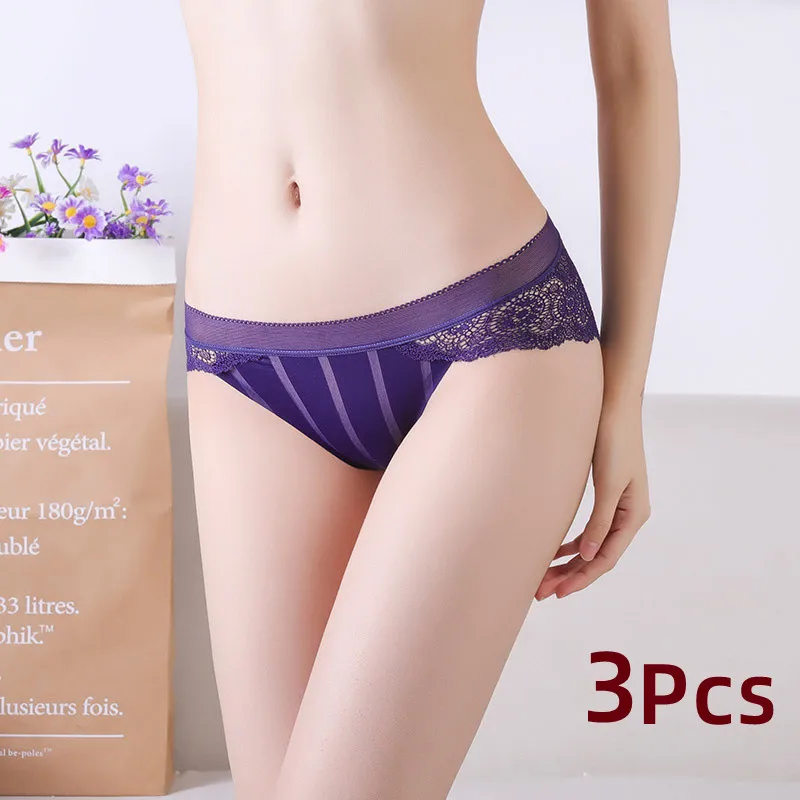 

Women's Panties Traceless Briefs Sexy Striped Lingerie Lace Transparent Underpants Female Low Waist Panty Intimates Underwear