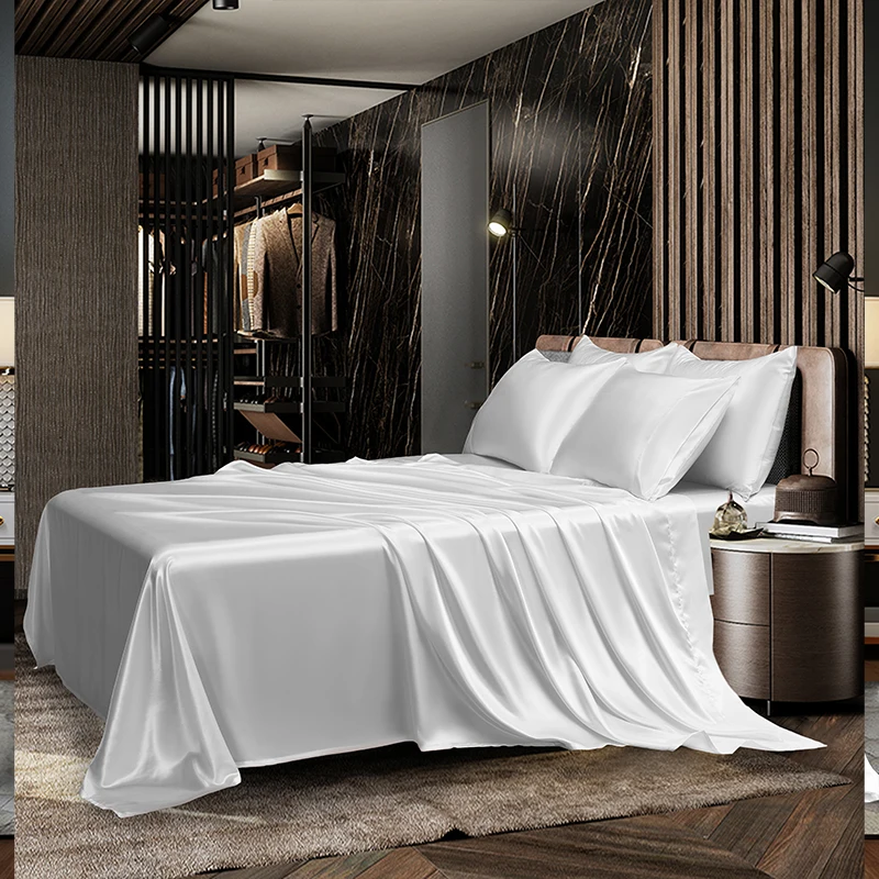 3/4pcs Queen King Size Luxury Bed Sheet Set Covers Satin Black Bed Sheets Pillowcase Flat Fitted Double Sheet Bedclothes 2