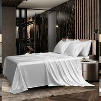 3/4pcs Queen King Size Luxury Bed Sheet Set Covers Satin Black Bed Sheets Pillowcase Flat Fitted Double Sheet Bedclothes 2