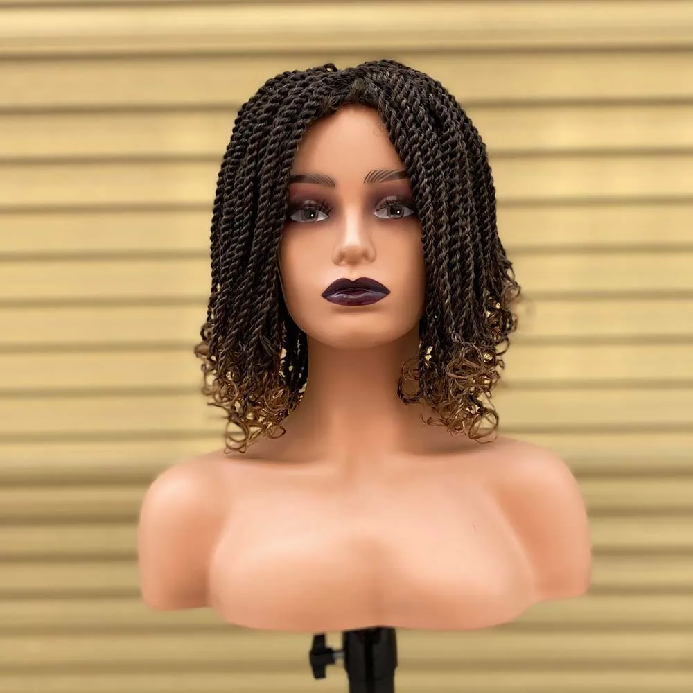 Synthetic Hair Wigs Box Braided Wigs For Black Women Heat Resistant Crochet Kinky 2 Twist Ombre Blonde African Synthetic Short Bob Braiding Hair Wig