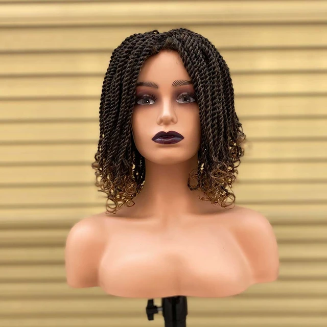 Ready to ship micro braids, side part style, braided wigs for black women -  Wigs brown, , braided, short, synthetic hair