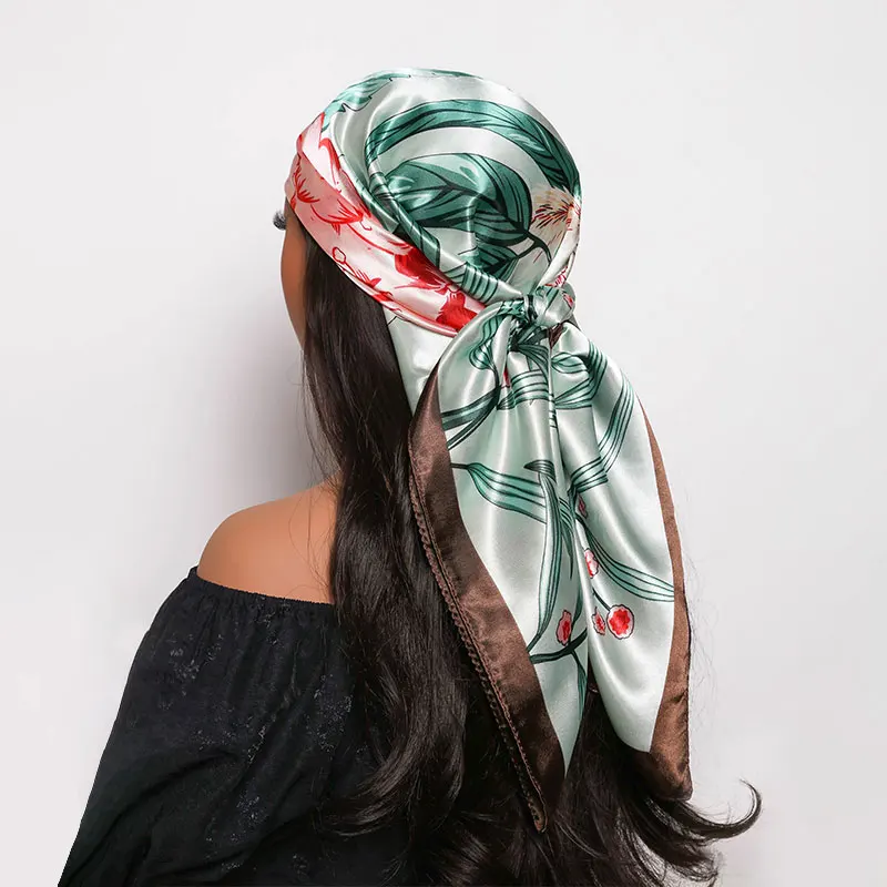 New Brand Print Headband Scarf Women Fashion 90*90cm Silk Satin Hijab Bandana Neckerhicef Sun Protection Shawl Wrap Headscarf