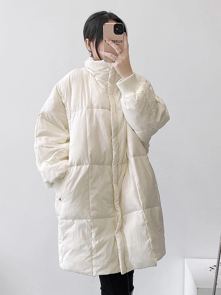 Batwing Sleeve down Jacket Women's Mid-Length Loose Fashion White Duck down Winter Coat