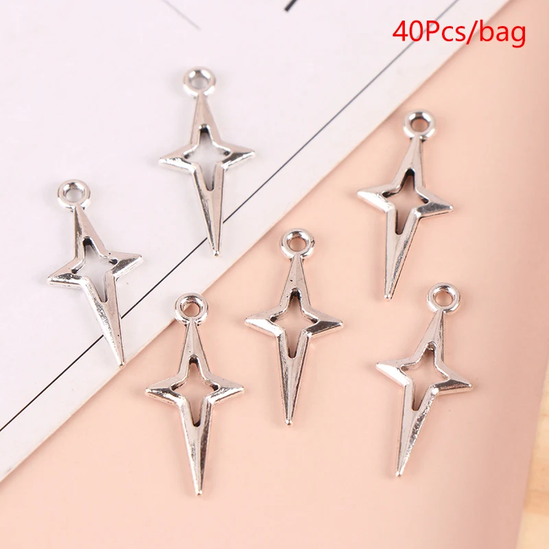 40 Stück 23x10mm Antiksilberfarbene Durchbrochene Sternanhänger für Schmuckherstellung DIY-Zubehör