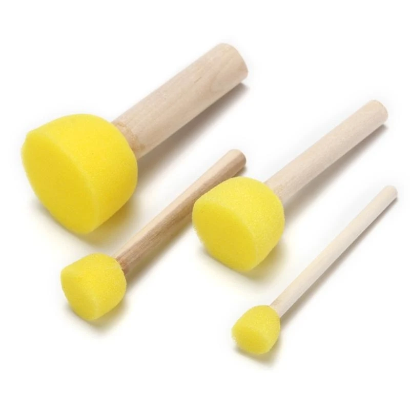5pcs 스폰지 폼 브러쉬 세트 나무 손잡이 스탬프 그림 도구 어린이를위한 DIY 공예 초보자 미술 용품