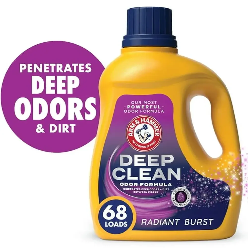 Deep Clean Odor Formula Radiant Burst Liquid Laundry Detergent 102 oz 68 Loads Penetrates Stains All Machines Effective Remover