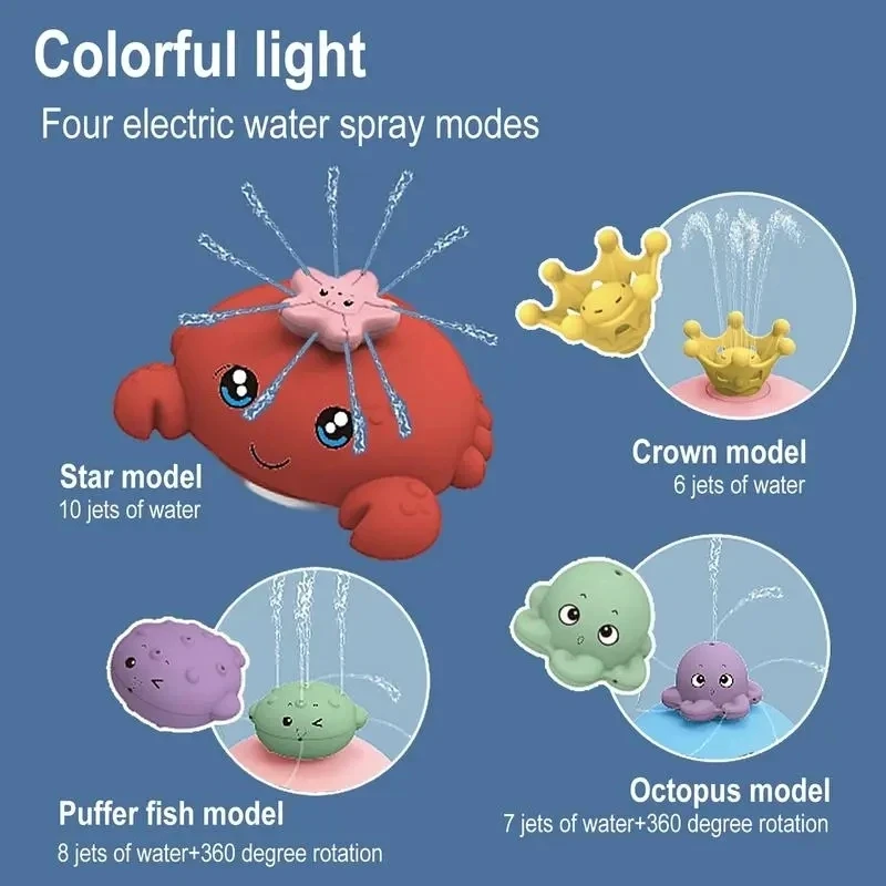 Baby Bath Toys Whale Electric Inductive Water Spray Ball with Light Bathroom Bathtub Swimming Toys for Toddler Infant Children 3