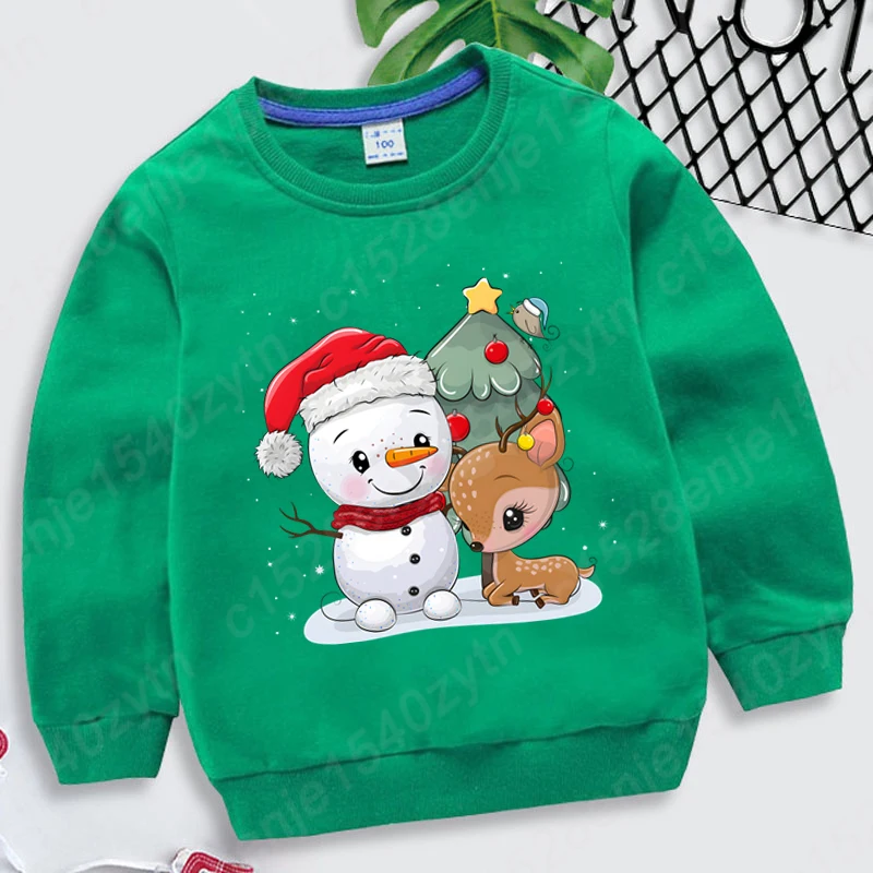 thumbnail image 1 of Suéteres con estampado de árbol de Navidad, muñeco de nieve y reno, cuello redondo, sudaderas sin capucha para niños y niñas, sudaderas de manga larga de otoño, 1 of 5