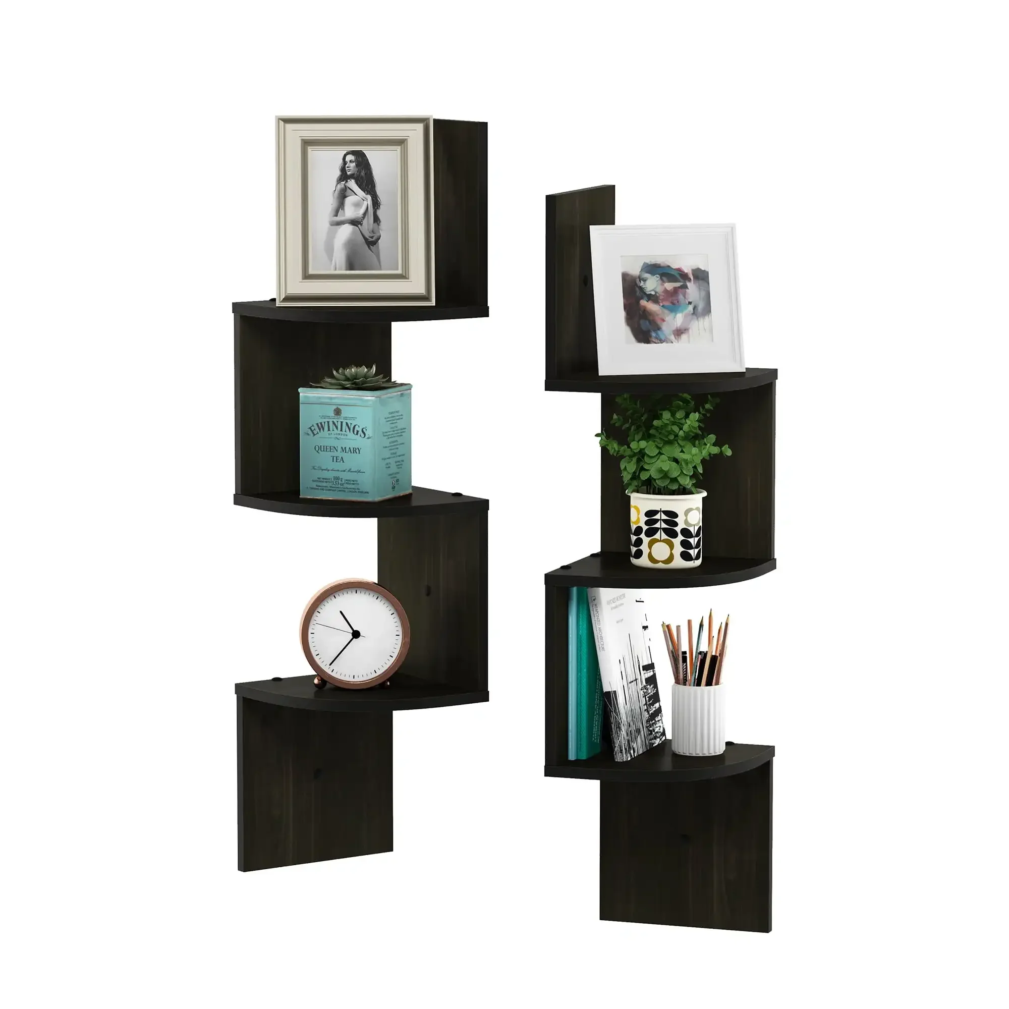 

Furinno 3 Tier Wall Mount Floating Corner Radial Shelf, Set of 2