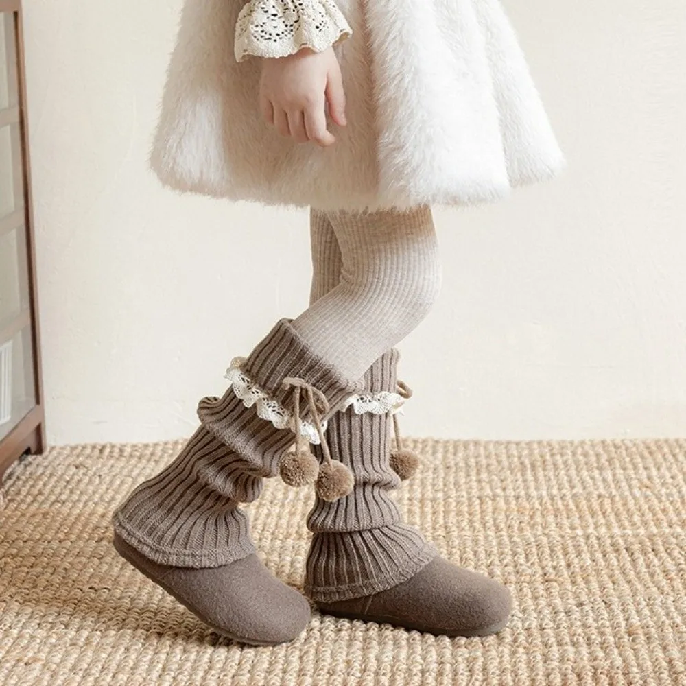 New Solid Color Leg Warmers Thickened Knitted Middle Tube Socks Bow Pompom Lolita Boot Covers Gift