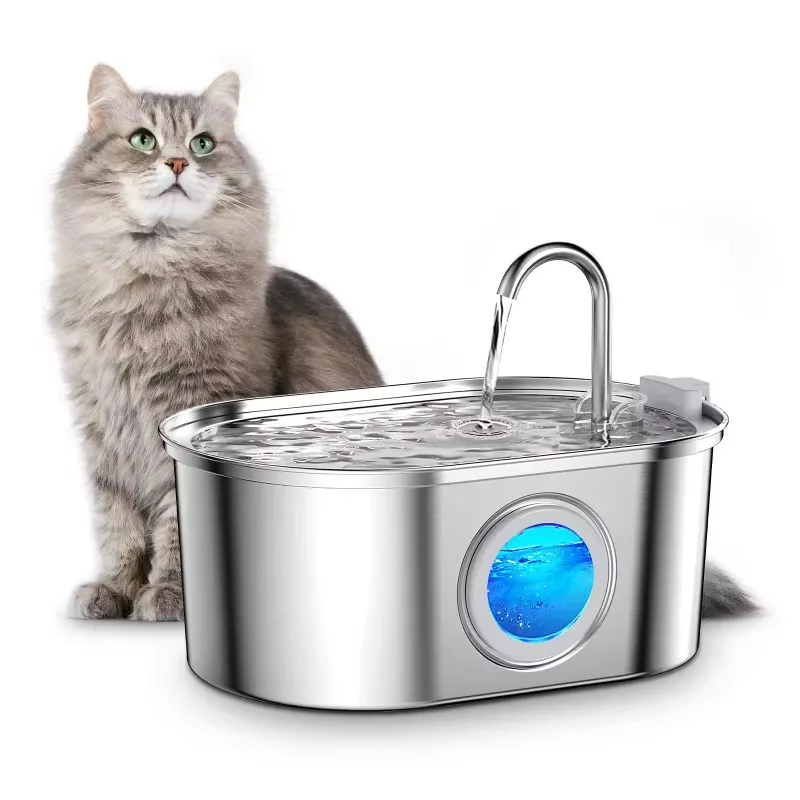 

Cat Fountain with Water Level Window 3.2L Stainless Steel Pet Water Fountain Cat Dog Water Dispenser for Multiple Pets