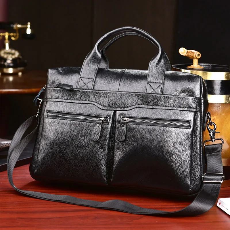 Men Genuine Leather Briefcase Large Business Office Handbag Male Leather 14\