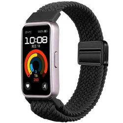 Braided Nylon Strap with Magnetic Buckle - Adjustable and Comfortable Watchband Accessories - Huawei Band 8 (Black )