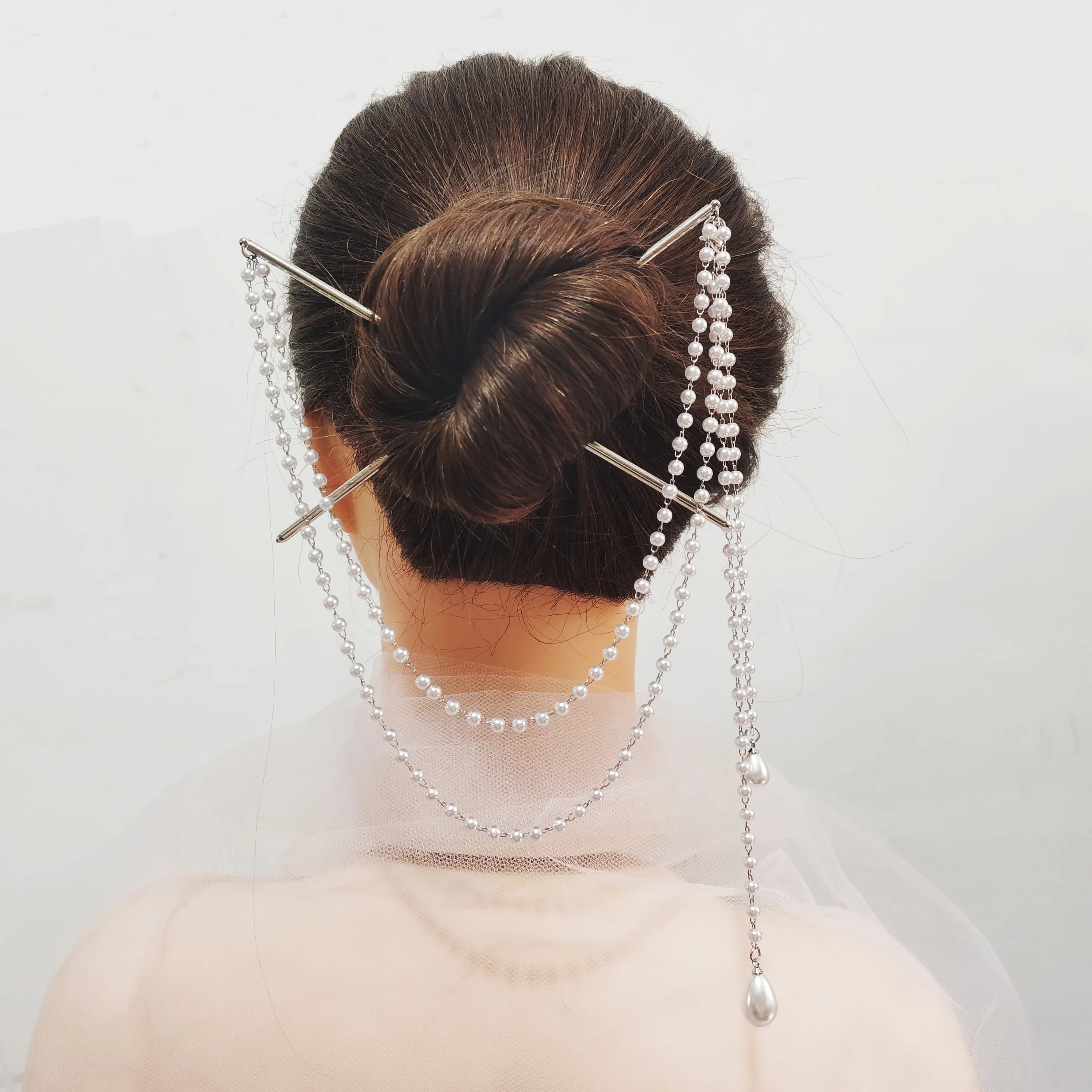 Hair Fork hair accessory pearl hairpins hair stick hair headdress jewelry accessories Double Chain Hair Fork Pearl Tassel Hair Stick Nunchaku Hairpin Chinese Style Retro Accessories for Hanfu Tiaras Ornaments