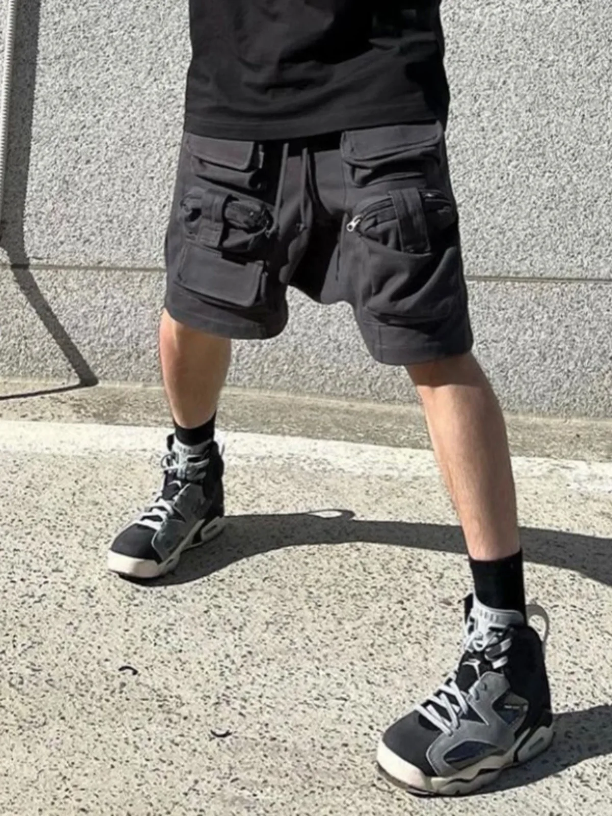 Men'S Retro High Street Loose Shorts Trendy Brand Korean Style Street Multi-Pocket American Functional Tactical Pants Trendy